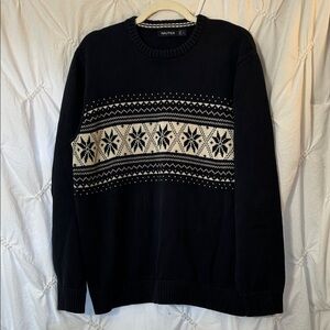 Nautica Men's Navy Sweater with Cream Nordic Design-size large